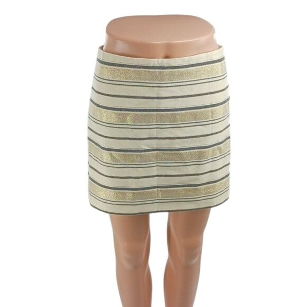 J. Crew Womens Size 00 Beige Gold Striped Mini Skirt Casual Dressy Career